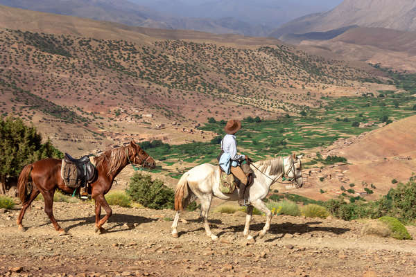 Cavalières dans le Haut Atlas au Maroc