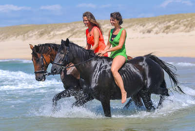 Cavalières et chevaux dans l'océan