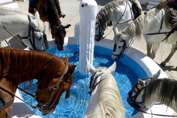 Andalousie, chevaux et fontaine