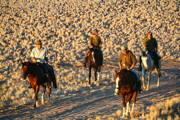 Cavaliers à cheval dans le Damaraland