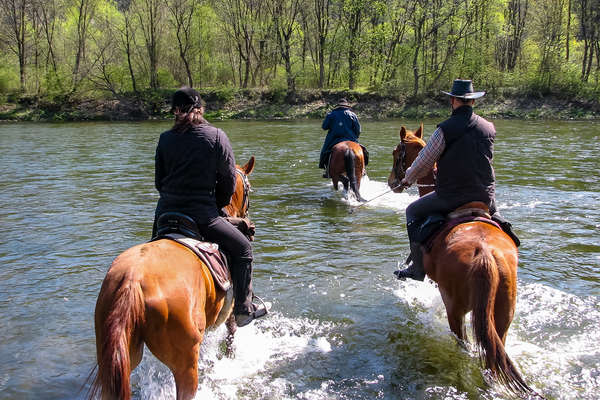 Cavaliers dans la vallée de Bieszczady