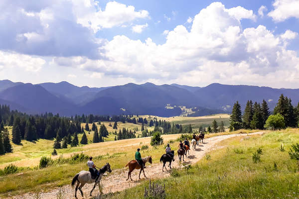Cavaliers en randonnée en Bulgarie