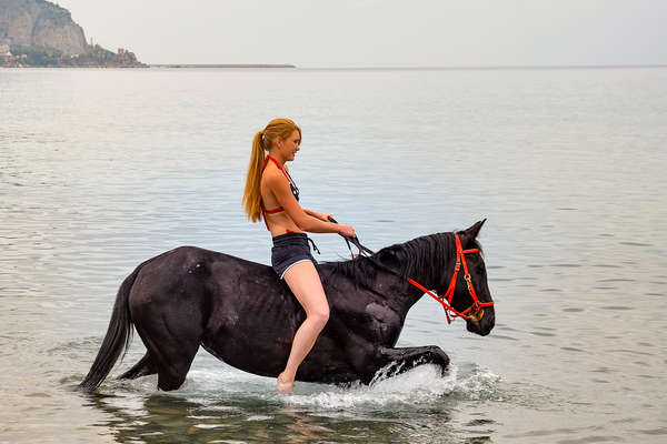Sicile et baignade à cheval